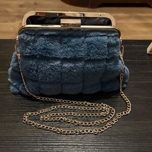 Blue Faux Fur Women Bag